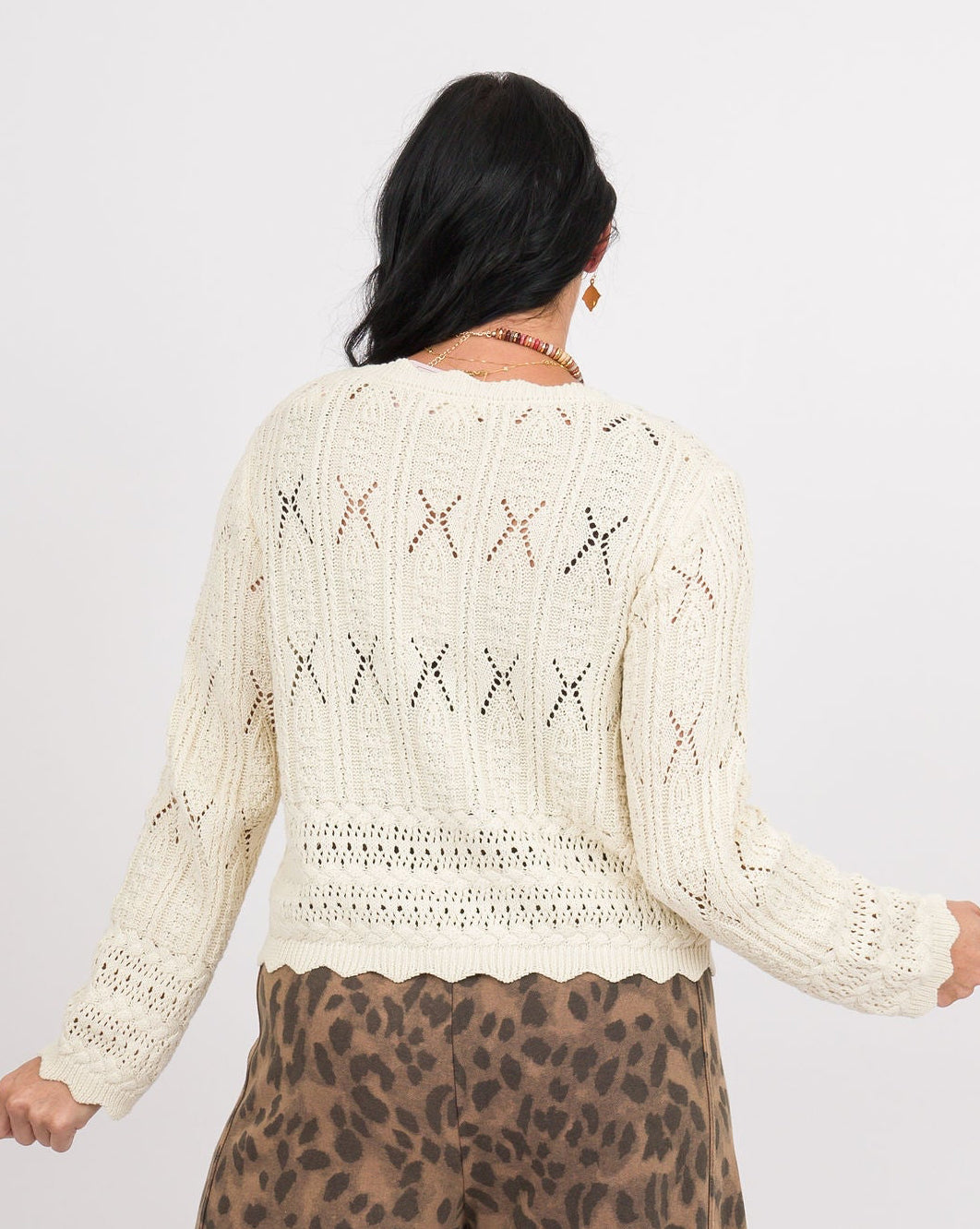 Ivory Front Tie Knit Cardigan