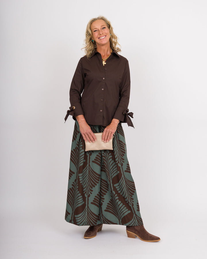 Corrie Leaf Print Pants - Brown