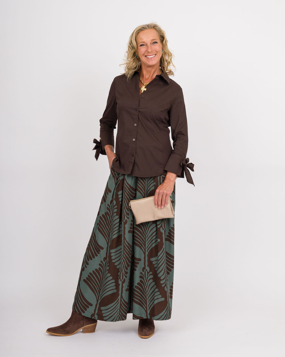 Corrie Leaf Print Pants - Brown