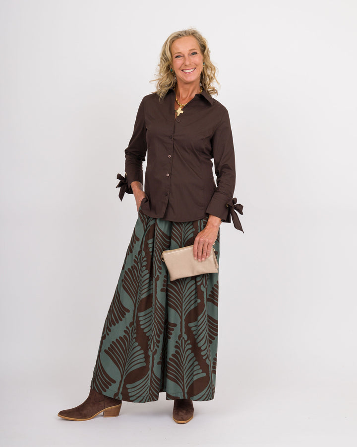 Corrie Leaf Print Pants - Brown