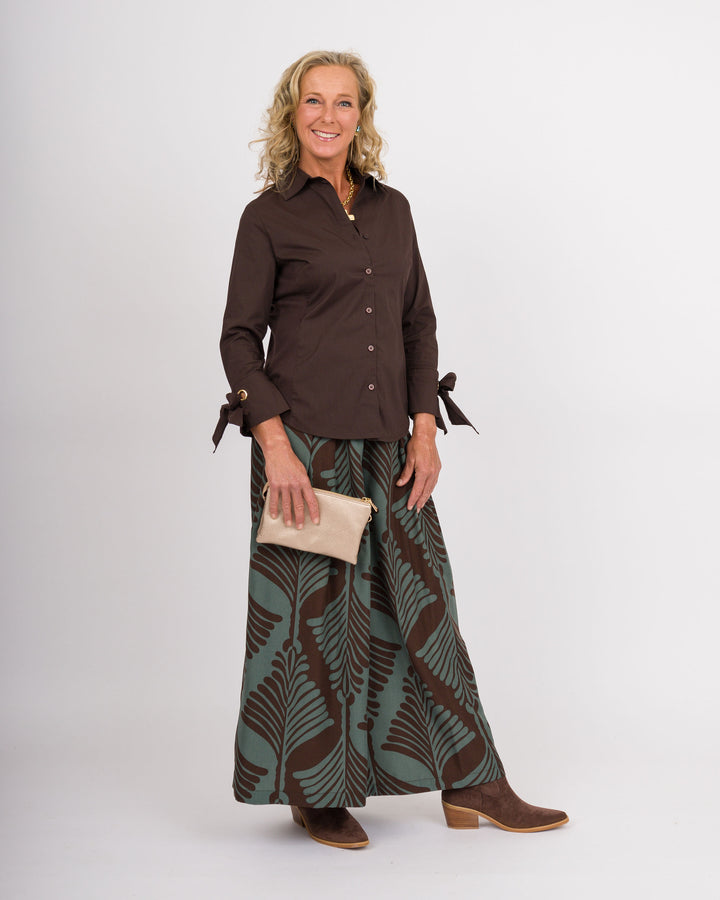 Corrie Leaf Print Pants - Brown