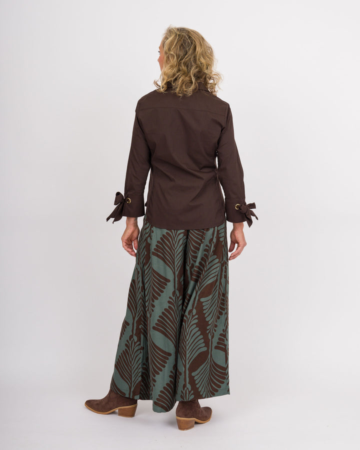 Corrie Leaf Print Pants - Brown