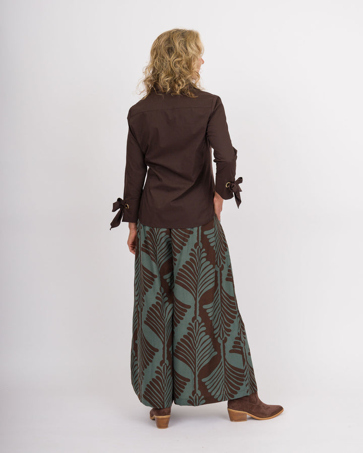 Corrie Leaf Print Pants - Brown