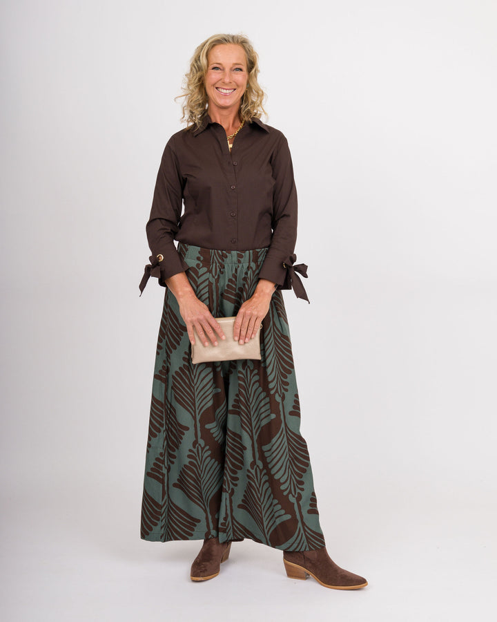 Corrie Leaf Print Pants - Brown