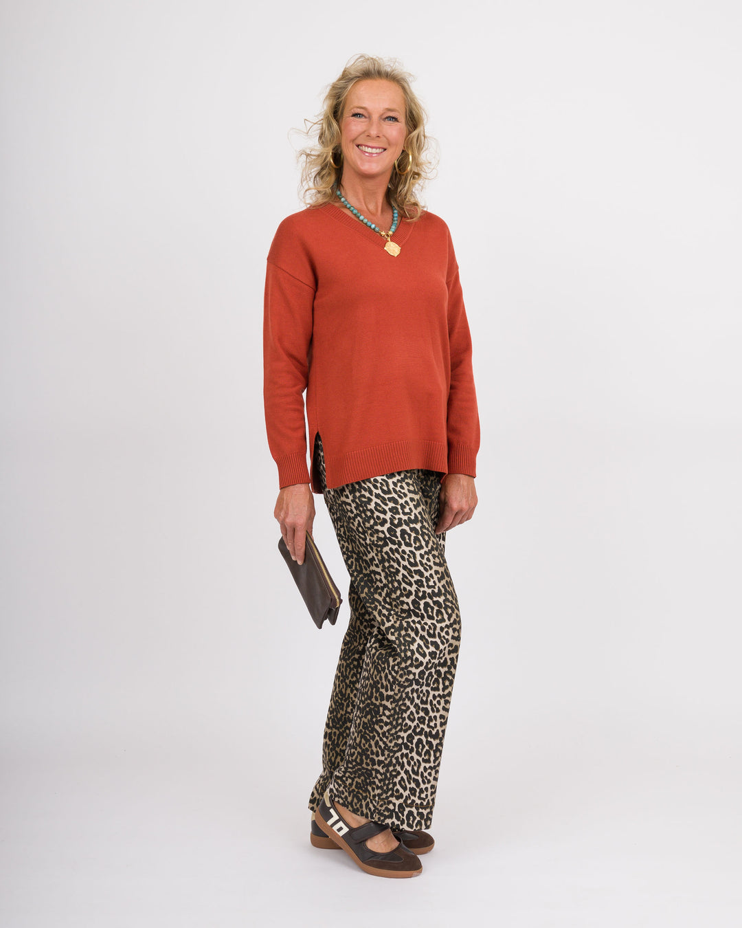 Heart of Pine Jalissa Ribbed V-Neck Sweater - Copper
