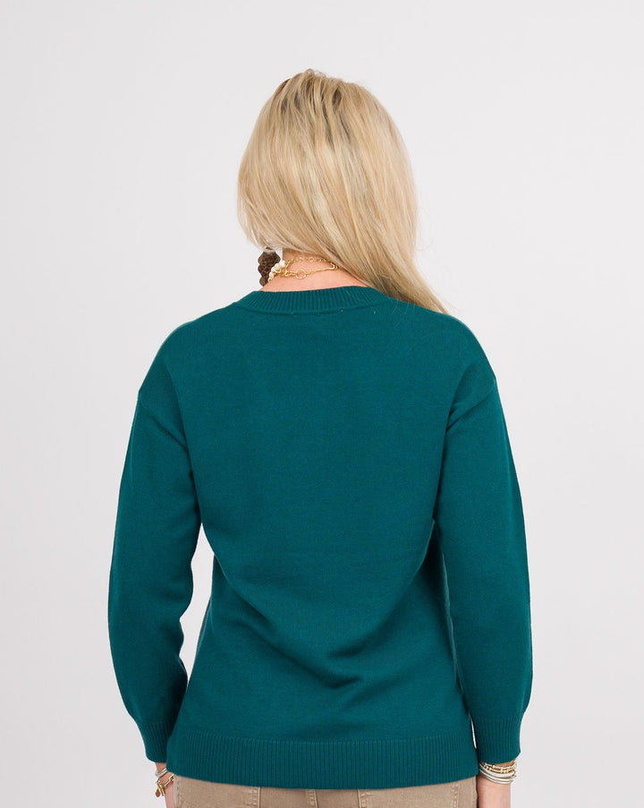 Heart of Pine Jalissa Ribbed V-Neck Sweater - Spruce Green