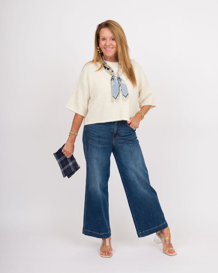 Oatmeal Drop Shoulder Short Sleeve Sweater