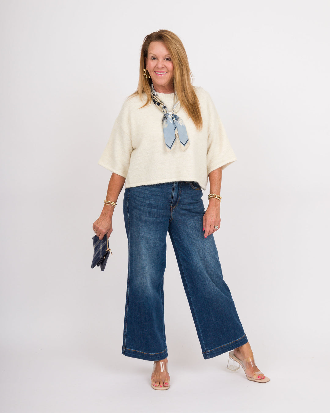 Oatmeal Drop Shoulder Short Sleeve Sweater