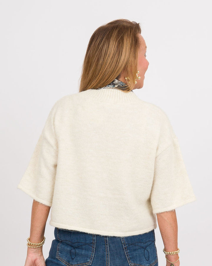 Oatmeal Drop Shoulder Short Sleeve Sweater