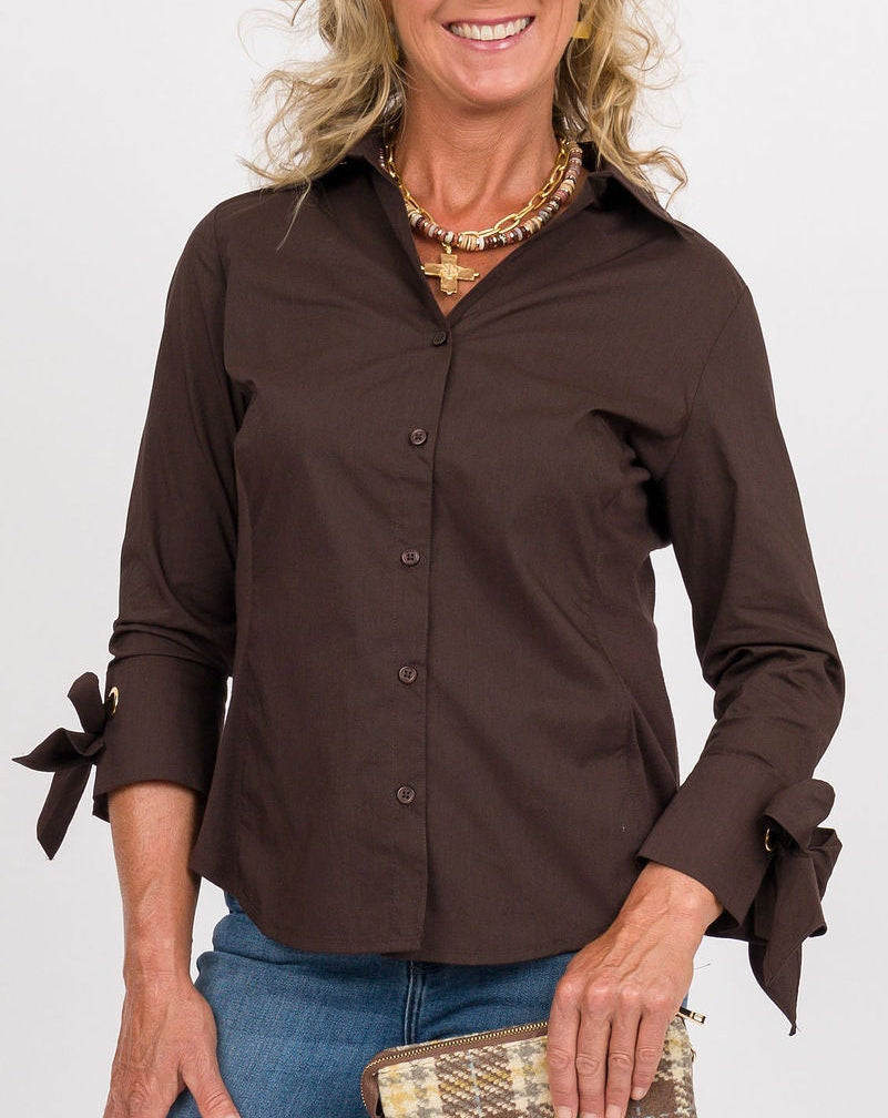 Monroe Bow Cuffed Top - Brown