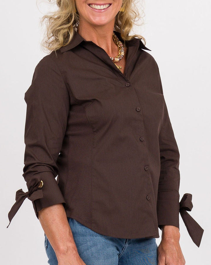 Monroe Bow Cuffed Top - Brown