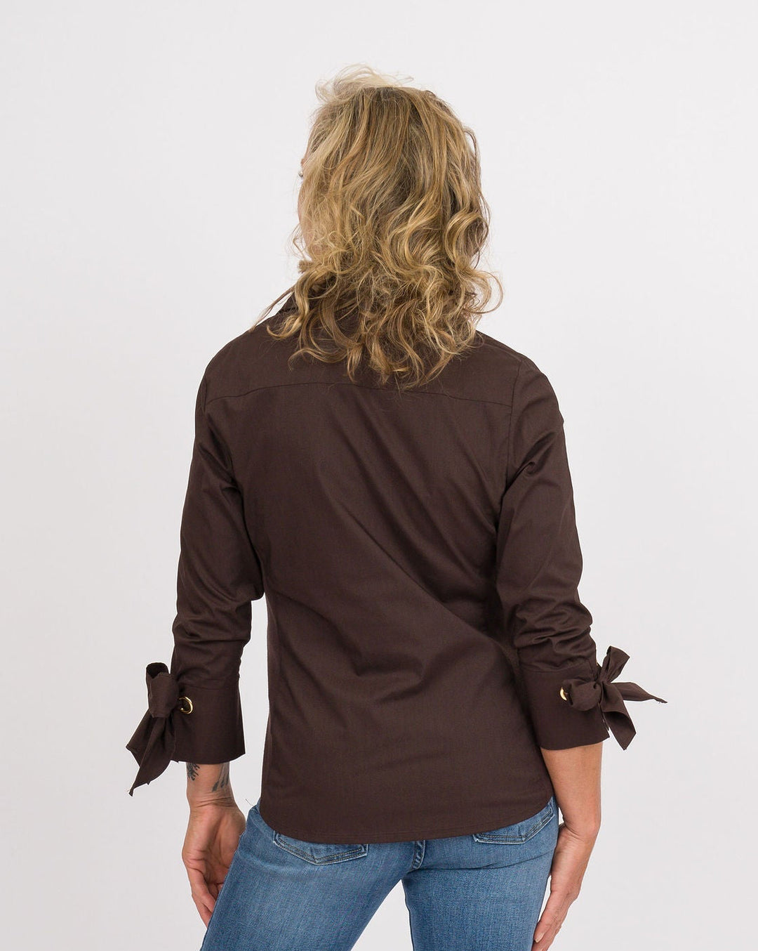 Monroe Bow Cuffed Top - Brown