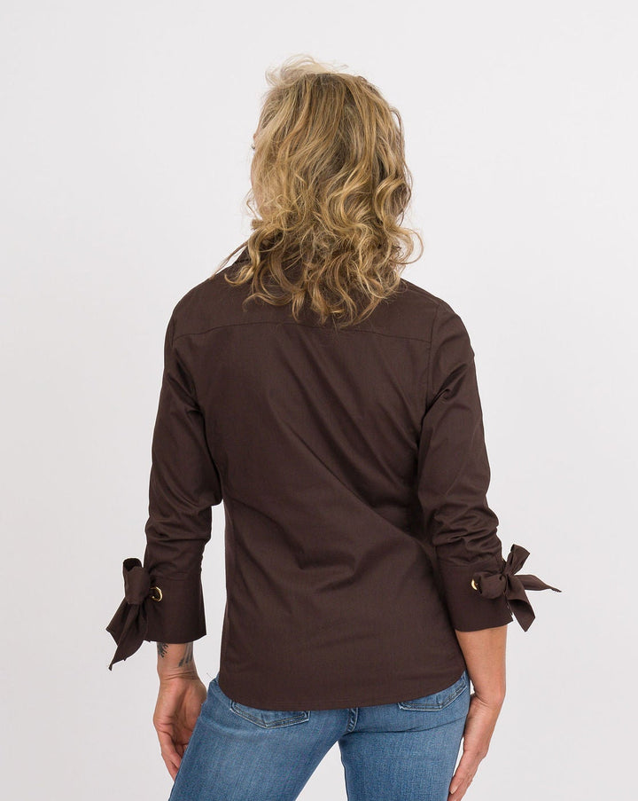 Monroe Bow Cuffed Top - Brown