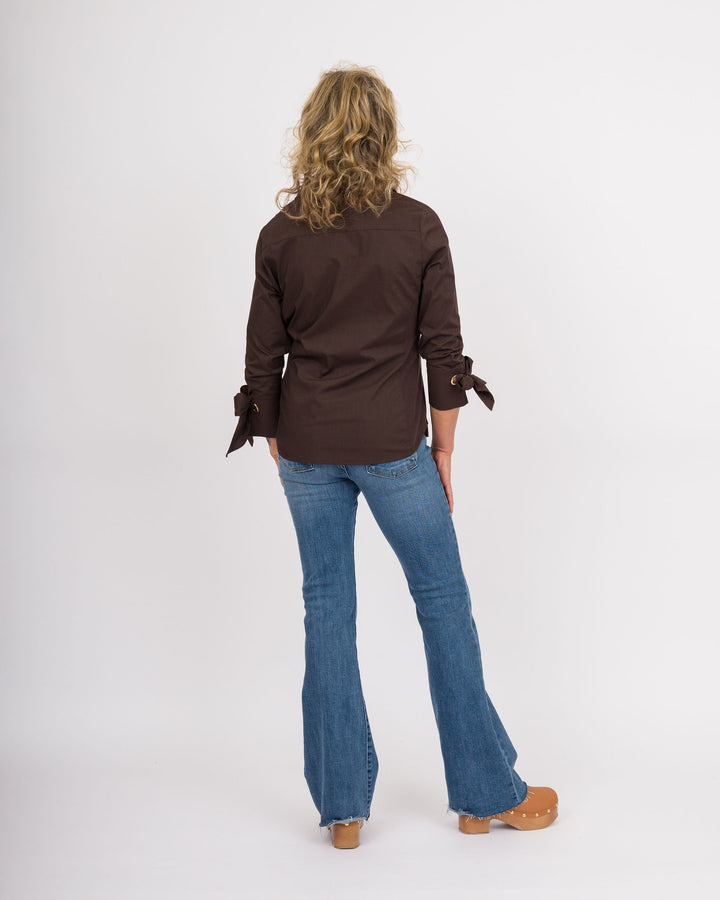 Monroe Bow Cuffed Top - Brown