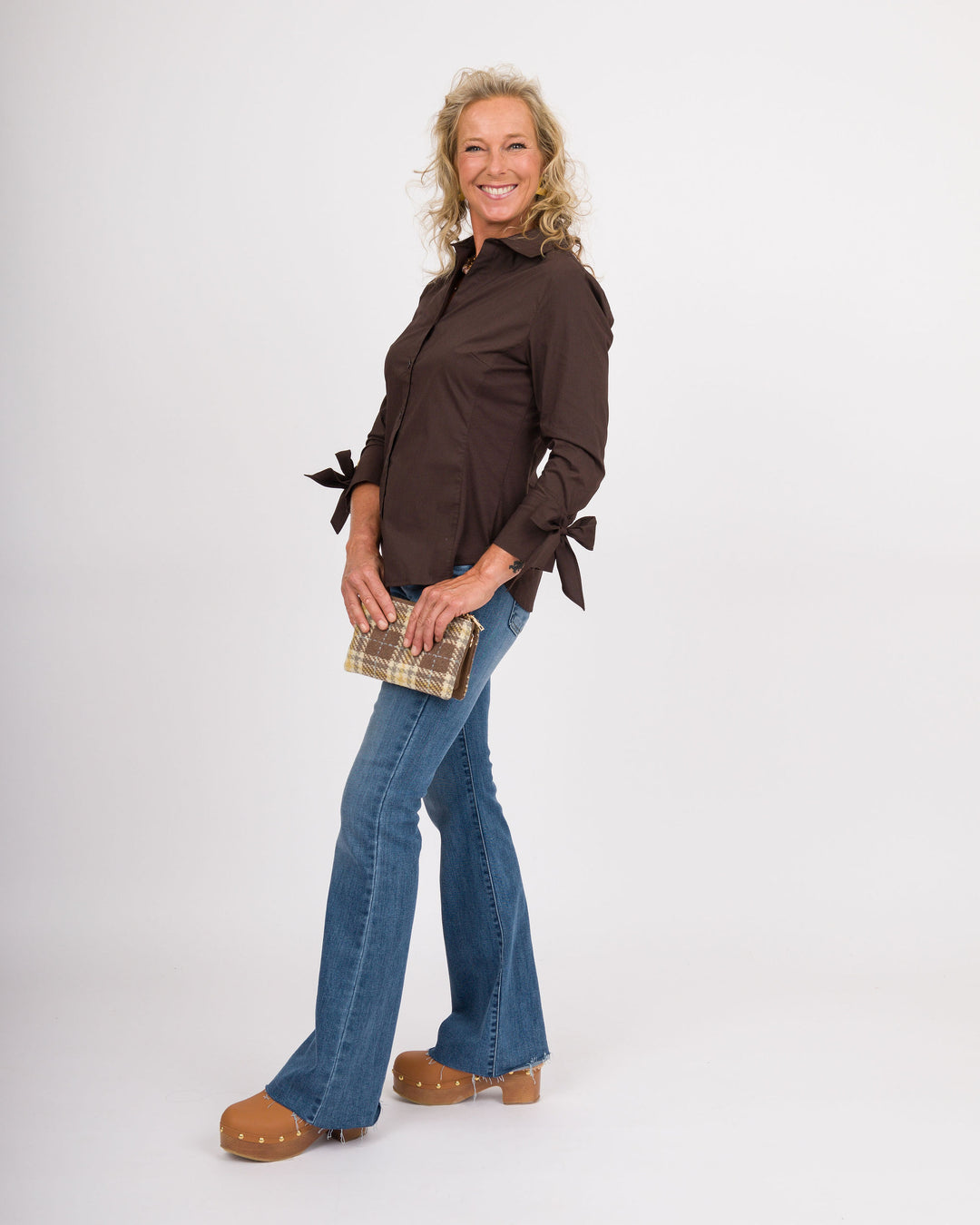 Monroe Bow Cuffed Top - Brown