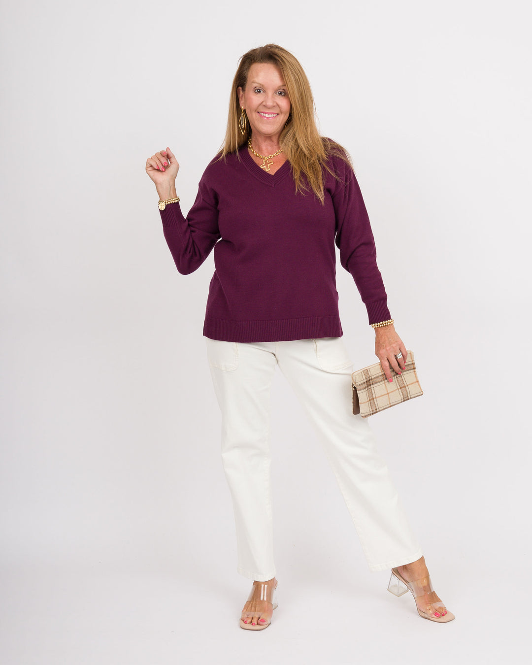 Heart of Pine Jalissa Ribbed V-Neck Sweater - Deep Plum