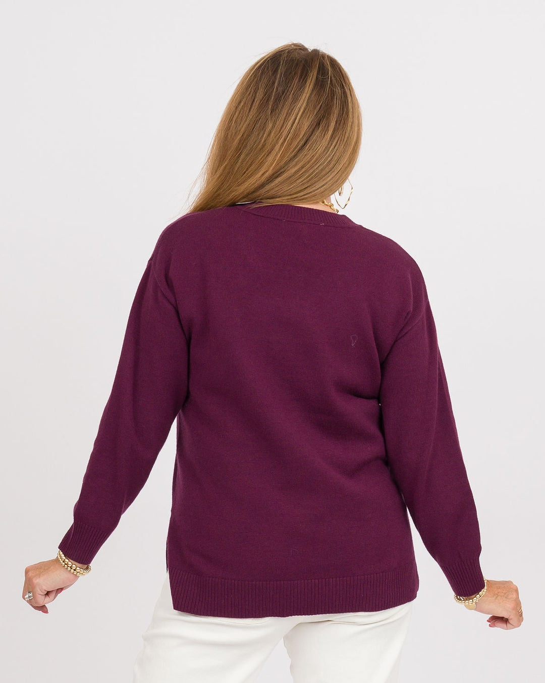 Heart of Pine Jalissa Ribbed V-Neck Sweater - Deep Plum