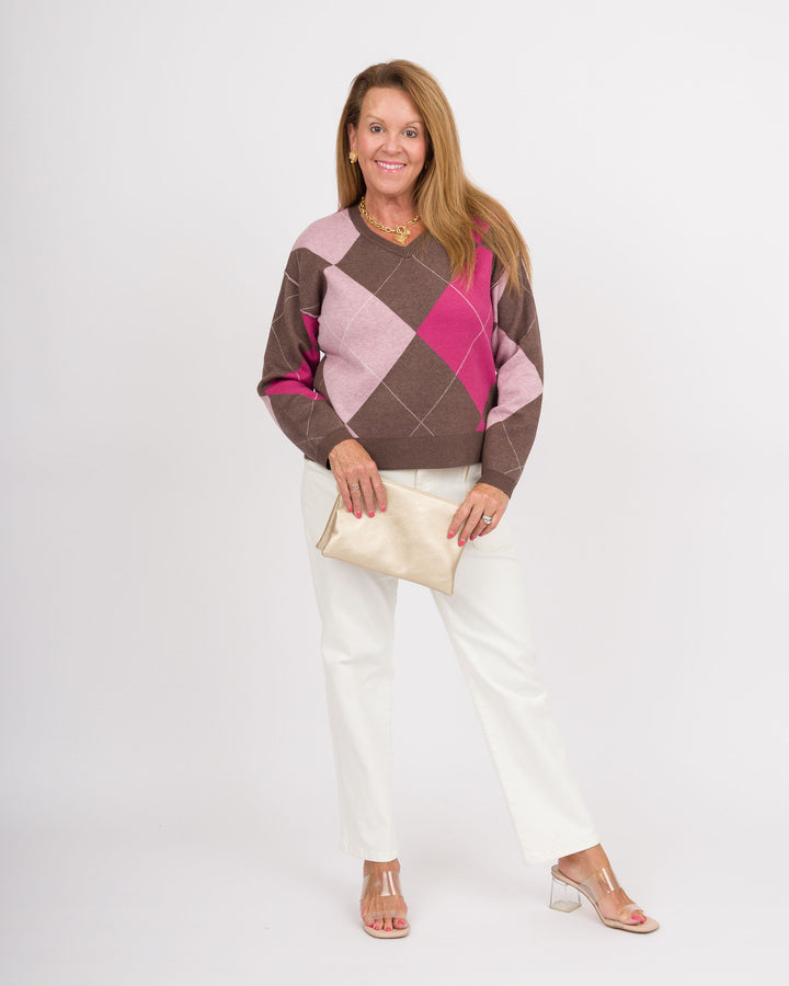 Heart of Pine Mocha Heather Arygle Sweater