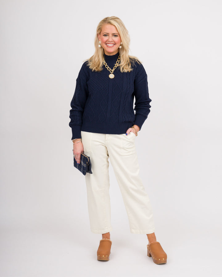 Heart of Pine Navy Mock Neck Cable Sweater