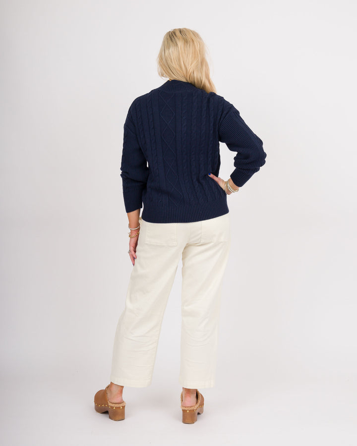 Heart of Pine Navy Mock Neck Cable Sweater