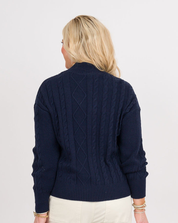 Heart of Pine Navy Mock Neck Cable Sweater