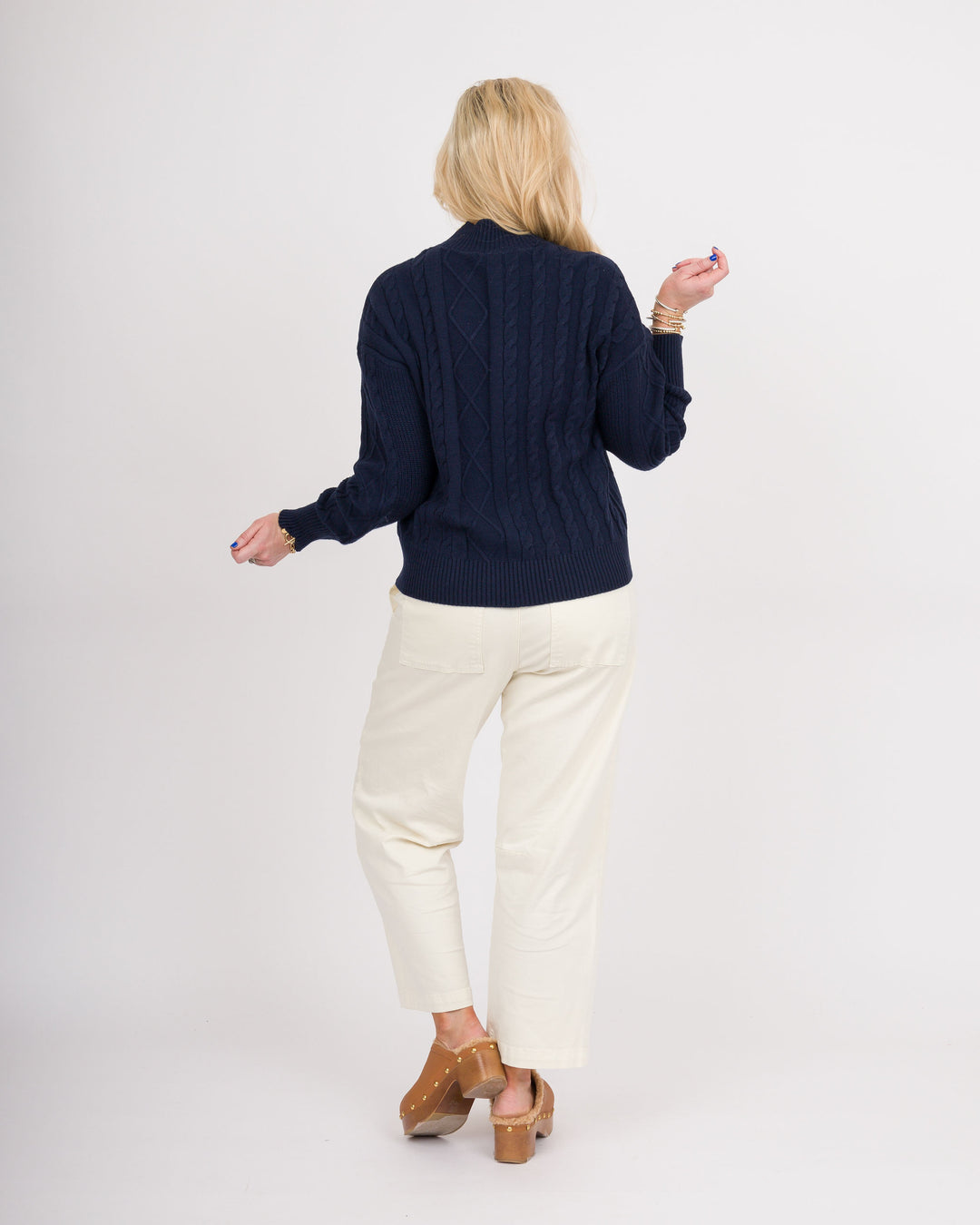 Heart of Pine Navy Mock Neck Cable Sweater