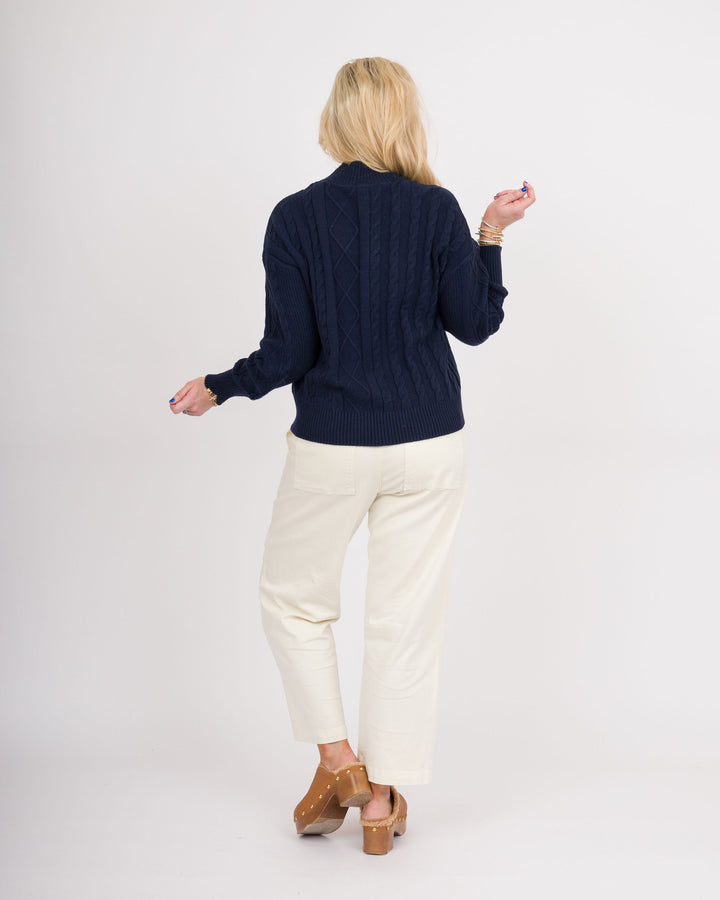 Heart of Pine Navy Mock Neck Cable Sweater