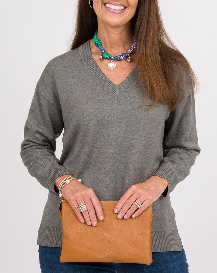 Heart of Pine Jalissa Ribbed V-Neck Sweater - Charcoal Heather