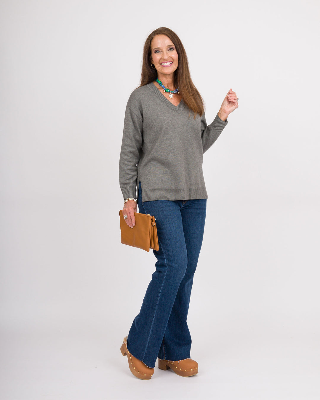 Heart of Pine Jalissa Ribbed V-Neck Sweater - Charcoal Heather