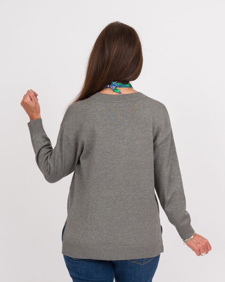 Heart of Pine Jalissa Ribbed V-Neck Sweater - Charcoal Heather