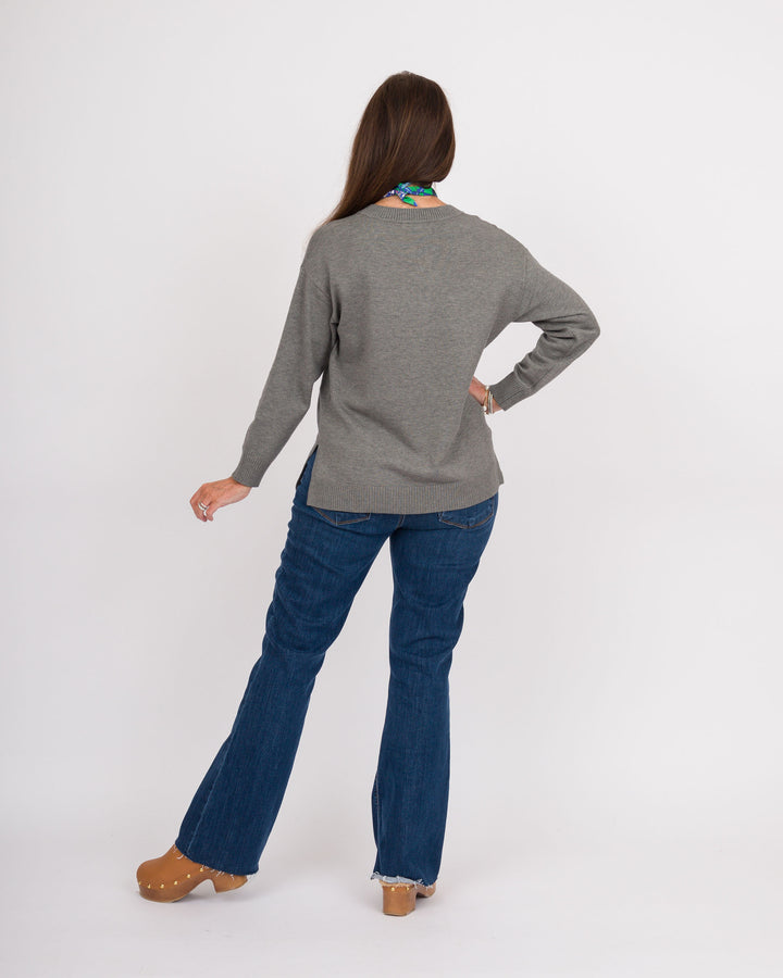 Heart of Pine Jalissa Ribbed V-Neck Sweater - Charcoal Heather