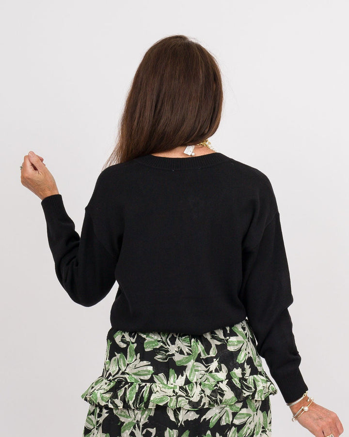 Heart of Pine Jalissa Ribbed V-Neck Sweater - Black