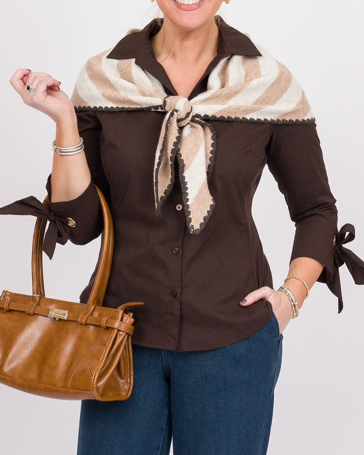 Joy Large Triangle Scarf - Oat Stripe