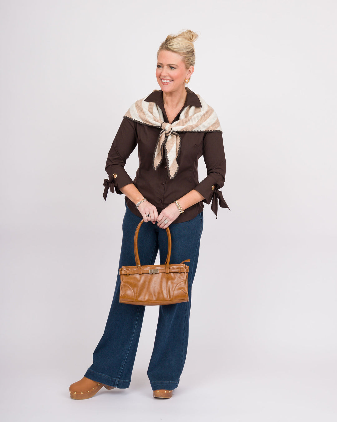 Joy Large Triangle Scarf - Oat Stripe