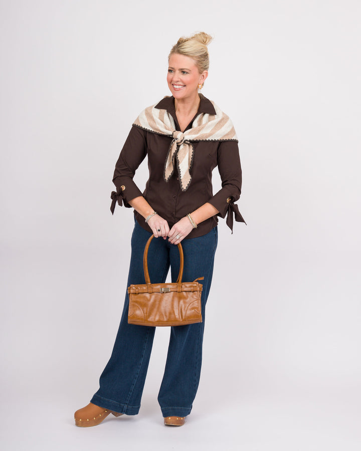 Joy Large Triangle Scarf - Oat Stripe