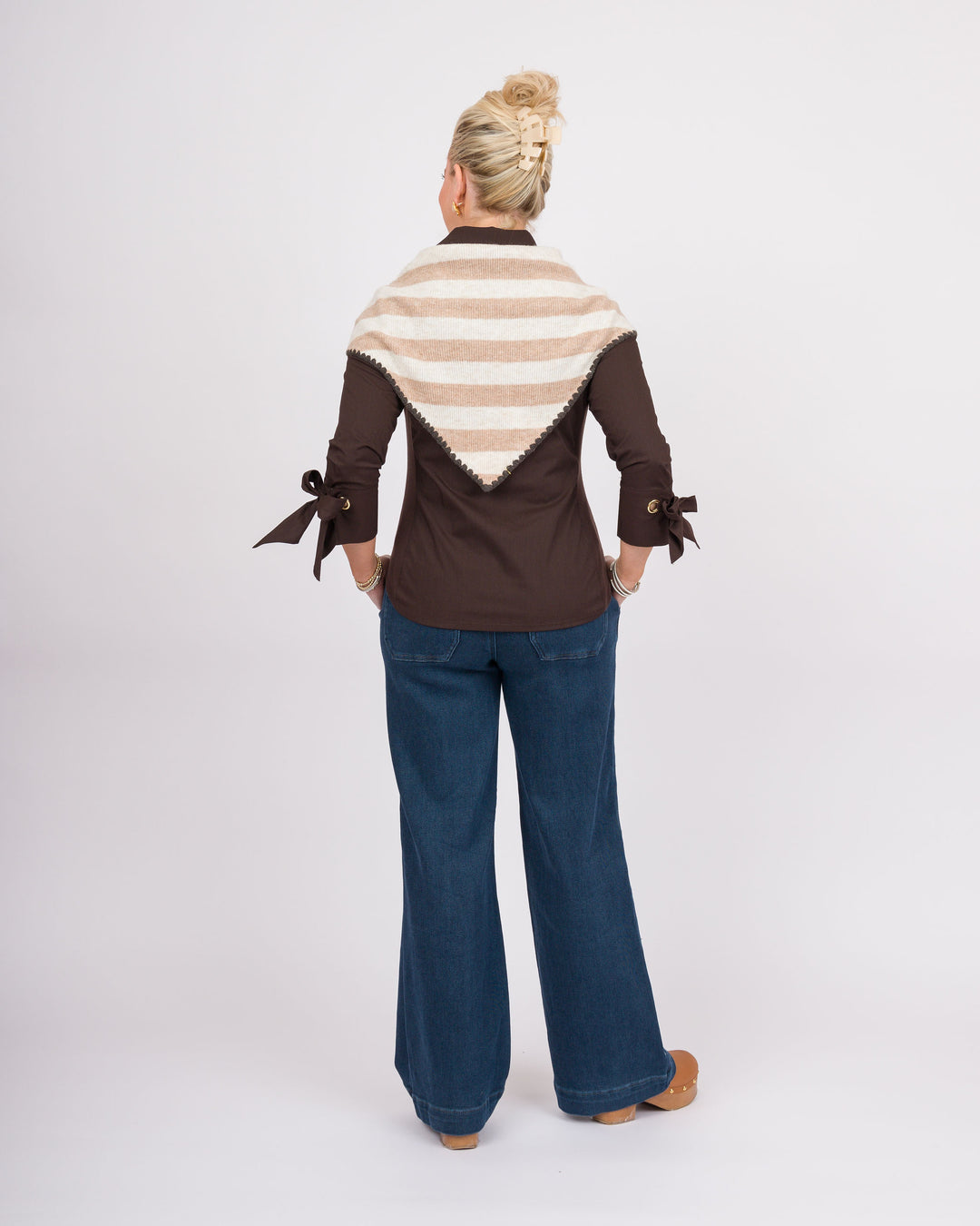 Joy Large Triangle Scarf - Oat Stripe