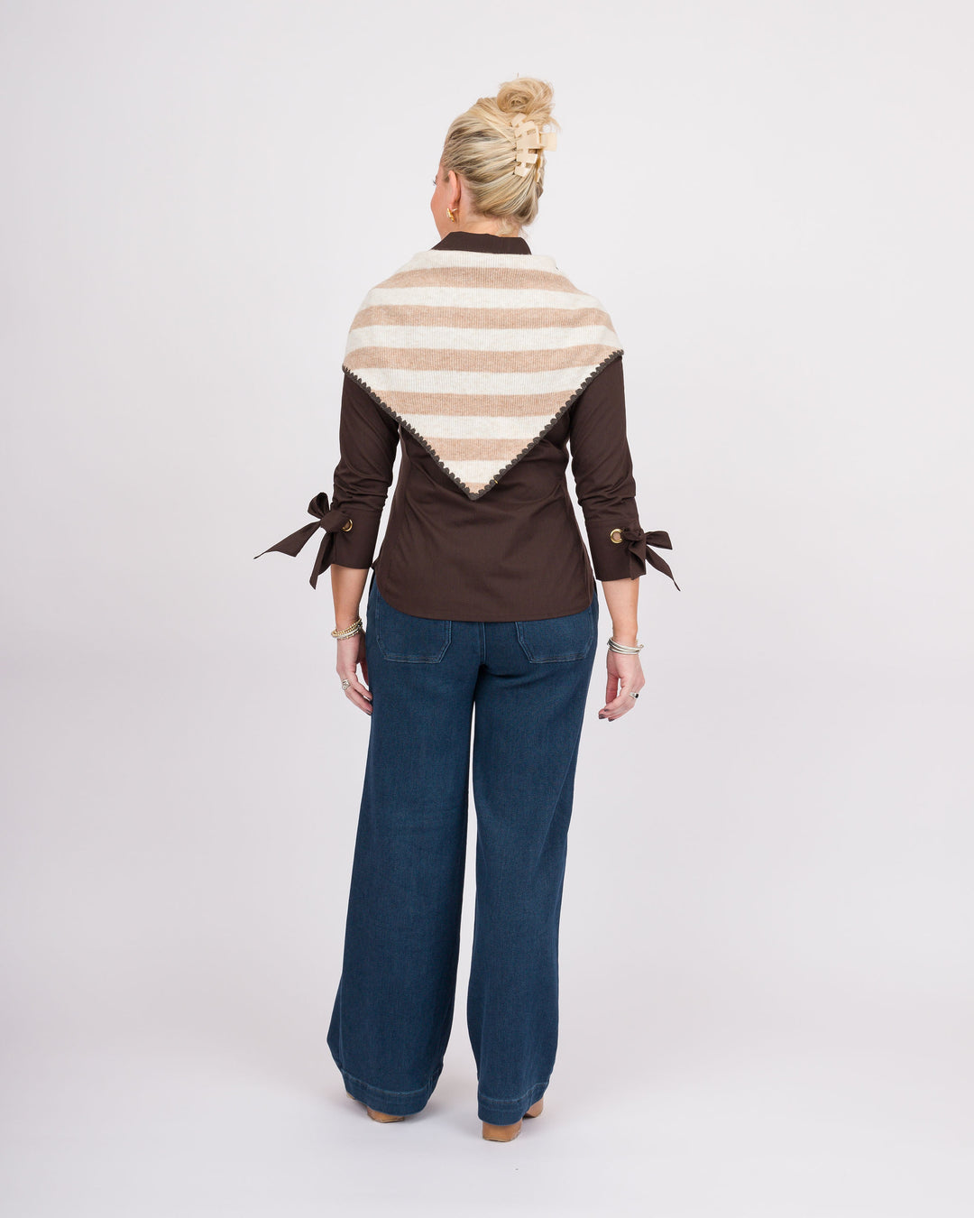 Joy Large Triangle Scarf - Oat Stripe
