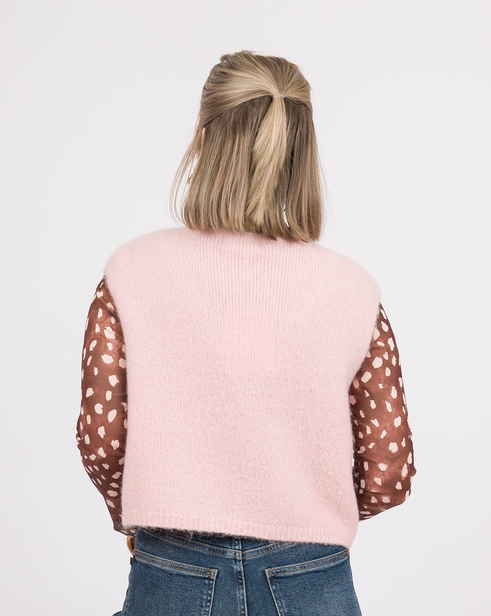 Deer Print Mock Neck Mesh Top