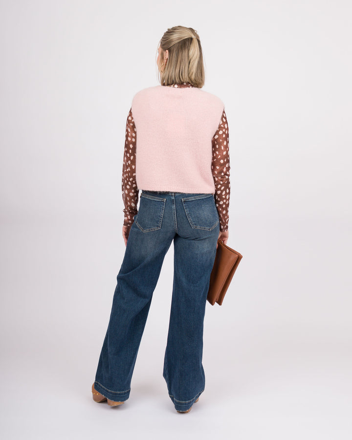 Deer Print Mock Neck Mesh Top