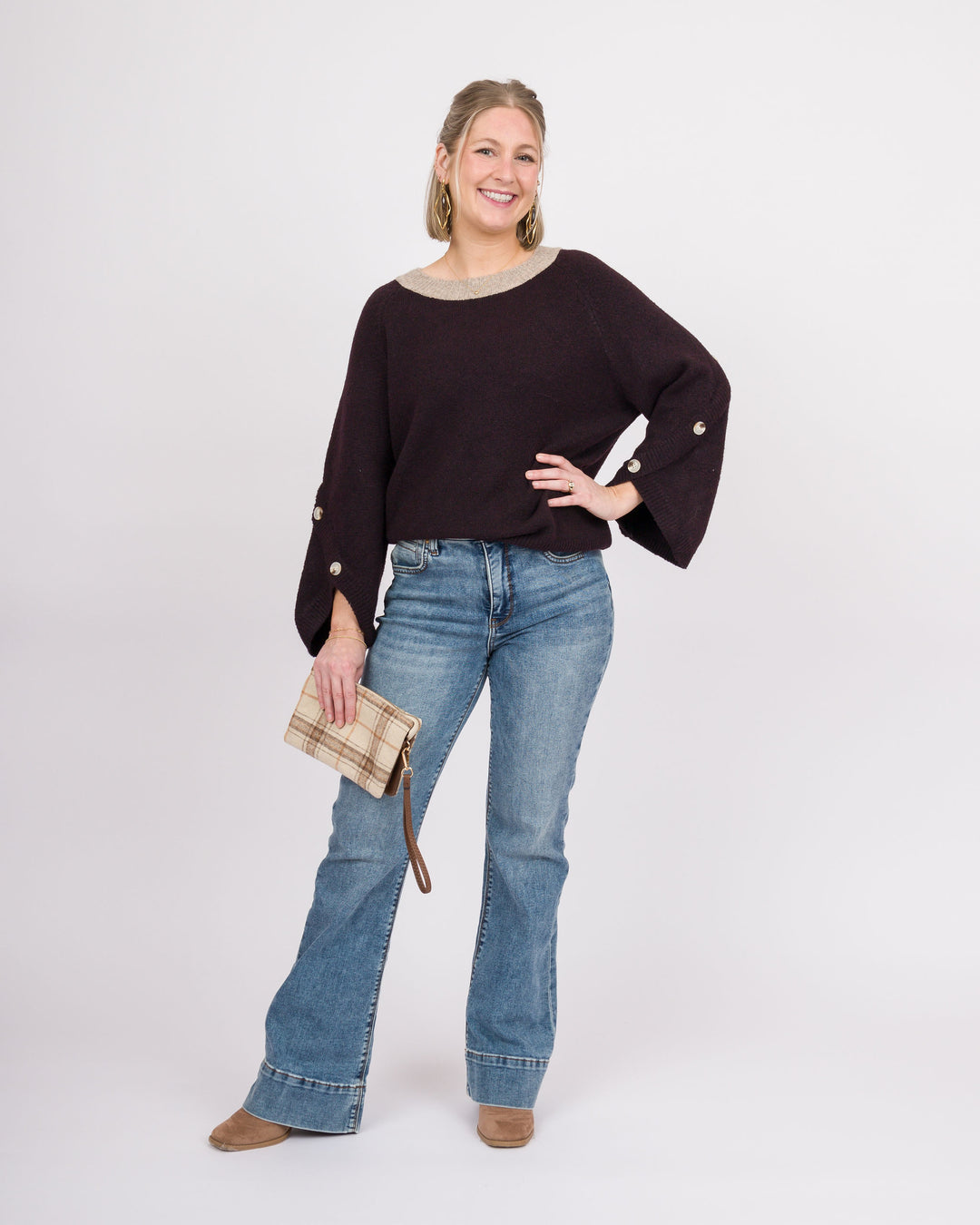 Mochaccino Button Sleeve Sweater