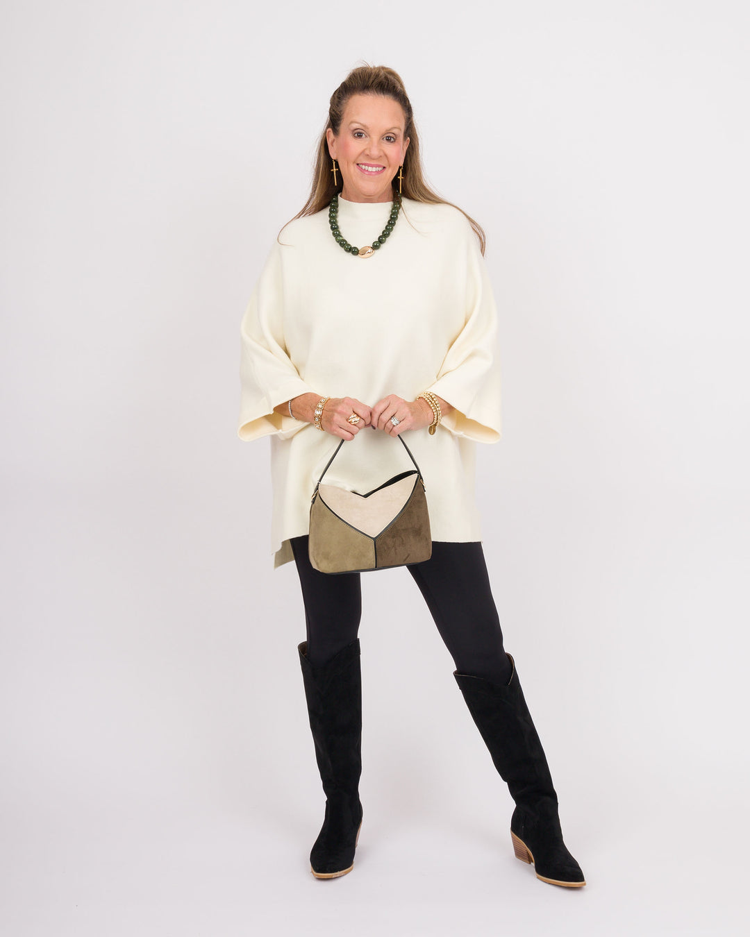 Danni Mock Neck Dolman Top - Cream