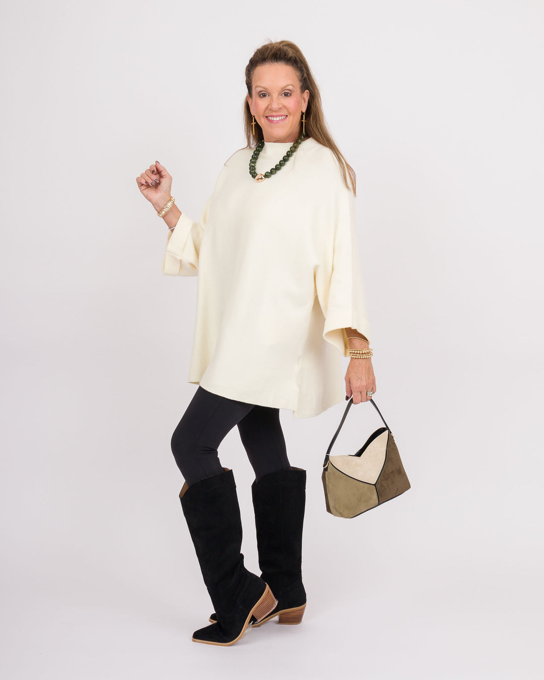 Danni Mock Neck Dolman Top - Cream