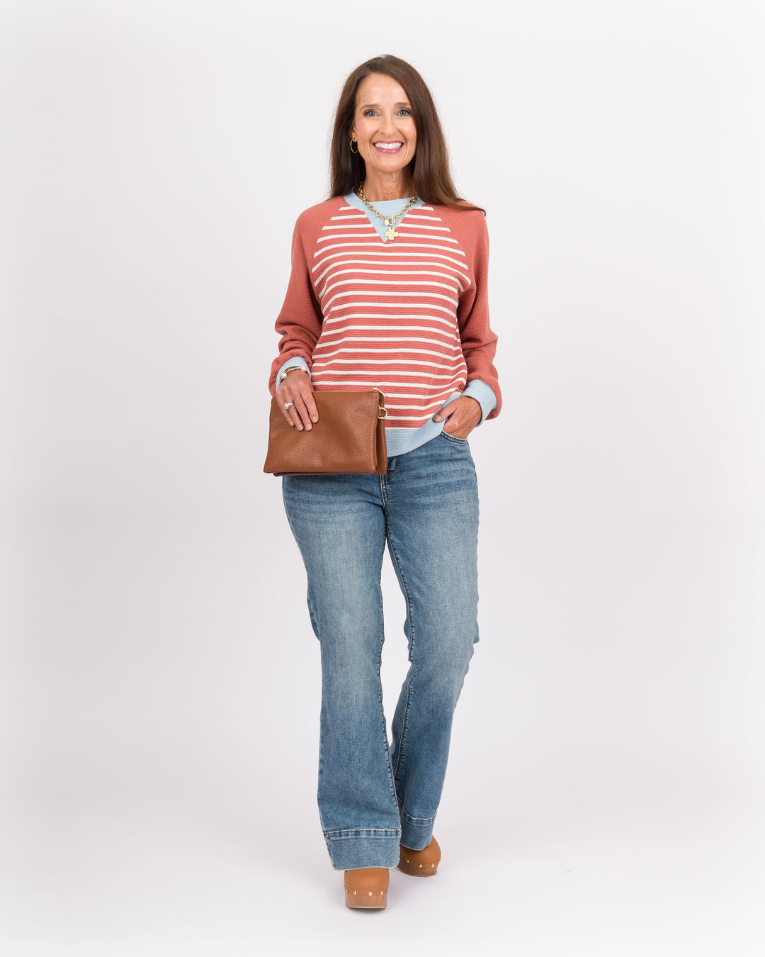 Lowell Striped Top - Mauve + Blue