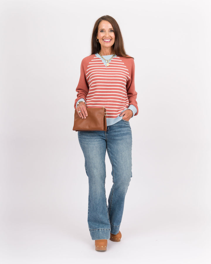 Lowell Striped Top - Mauve + Blue