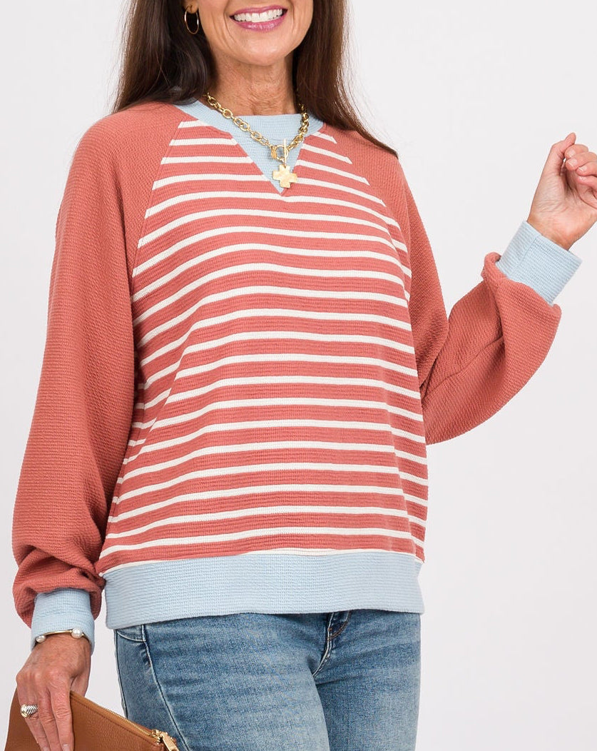 Lowell Striped Top - Mauve + Blue