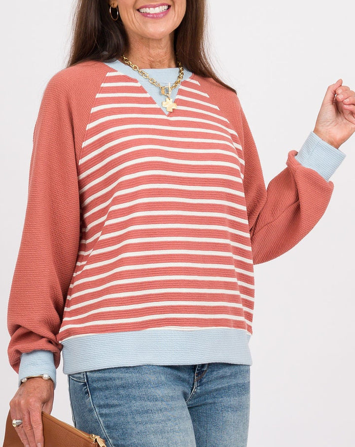 Lowell Striped Top - Mauve + Blue