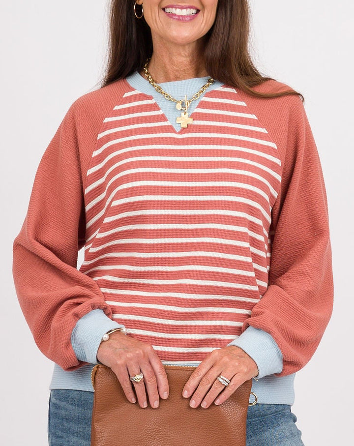 Lowell Striped Top - Mauve + Blue