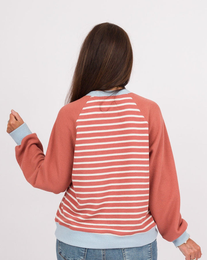 Lowell Striped Top - Mauve + Blue