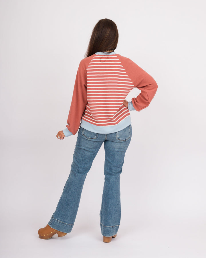 Lowell Striped Top - Mauve + Blue