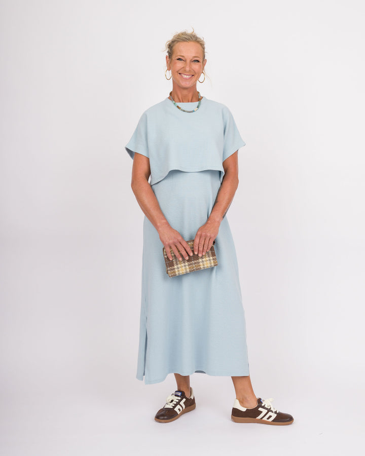 Blue Fog Cloudy Short Sleeve Knit Dress